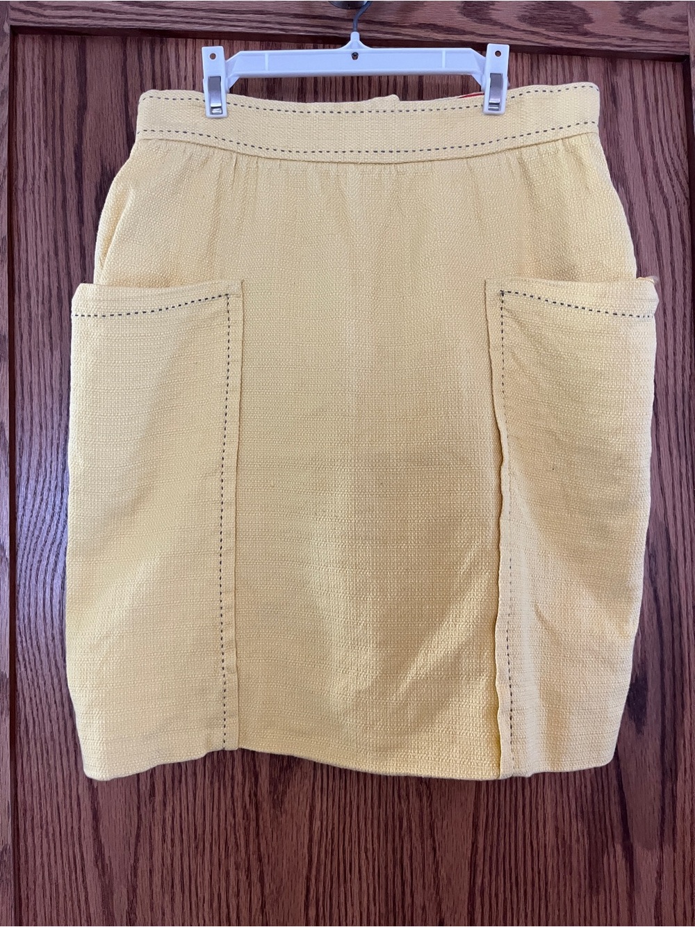 Cartonnier Yellow Textured Pencil Skirt with Patch Pockets